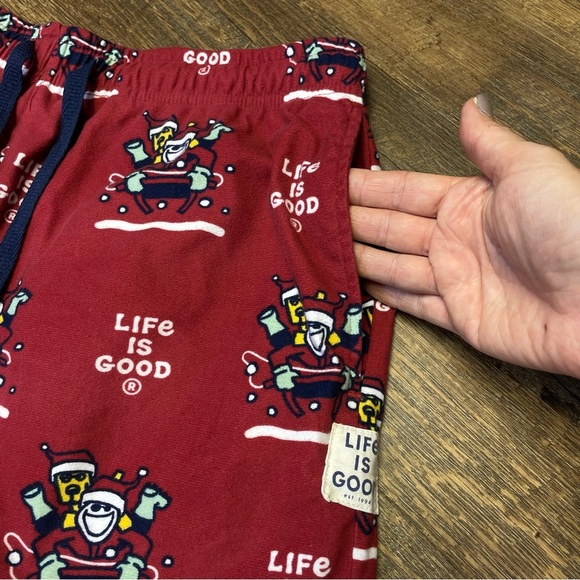 Life Is Good Pajama Pants Men Small Red Dog Sled Christmas Holiday Sleepwear - Picture 2 of 10
